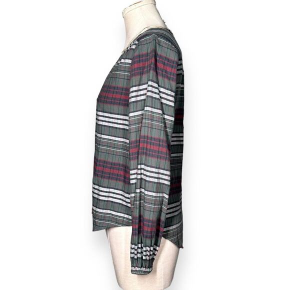 MADEWELL Pineview Plaid Button Front Blouse Top Striped Green Red Cozy Chic S/M - Picture 7 of 13